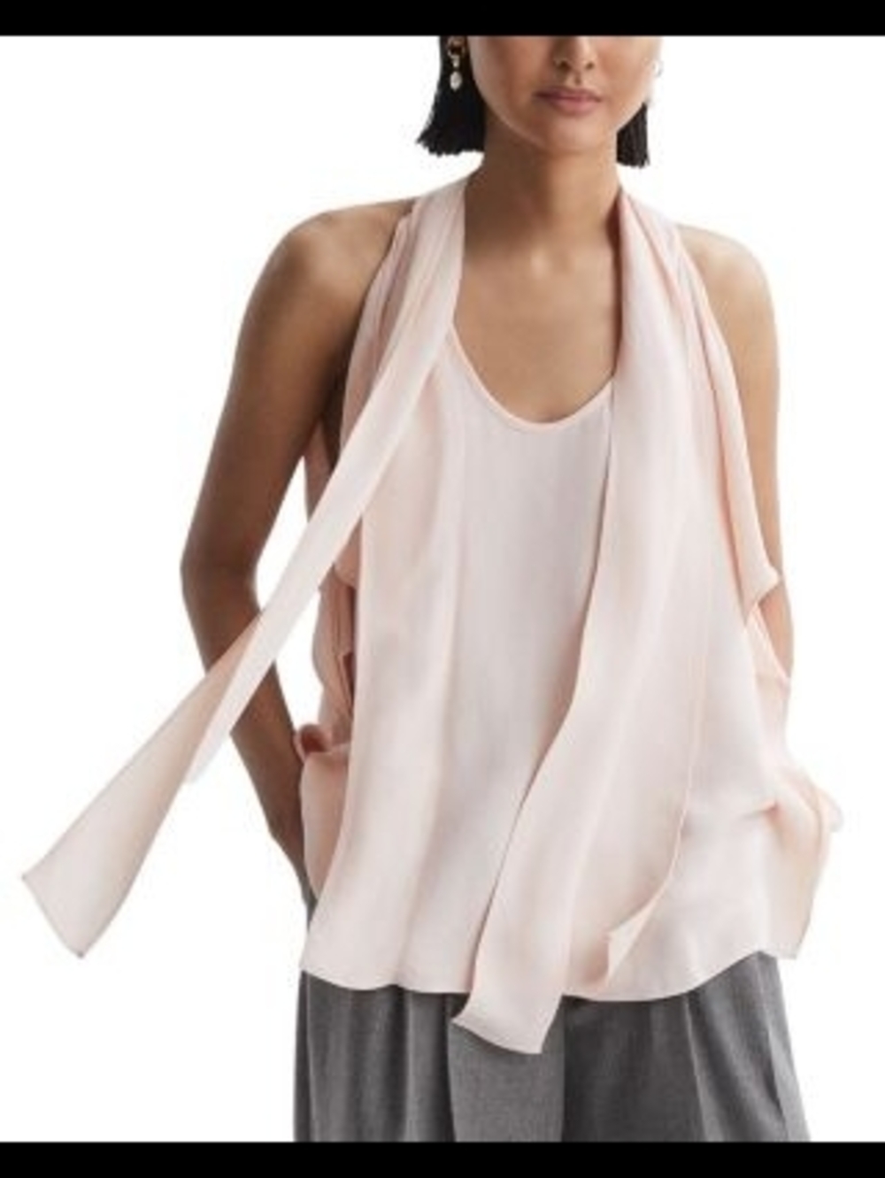 Reiss Calista Tie Neck Sleeveless Shell in nude. Elegant And Versatile. Size 2.